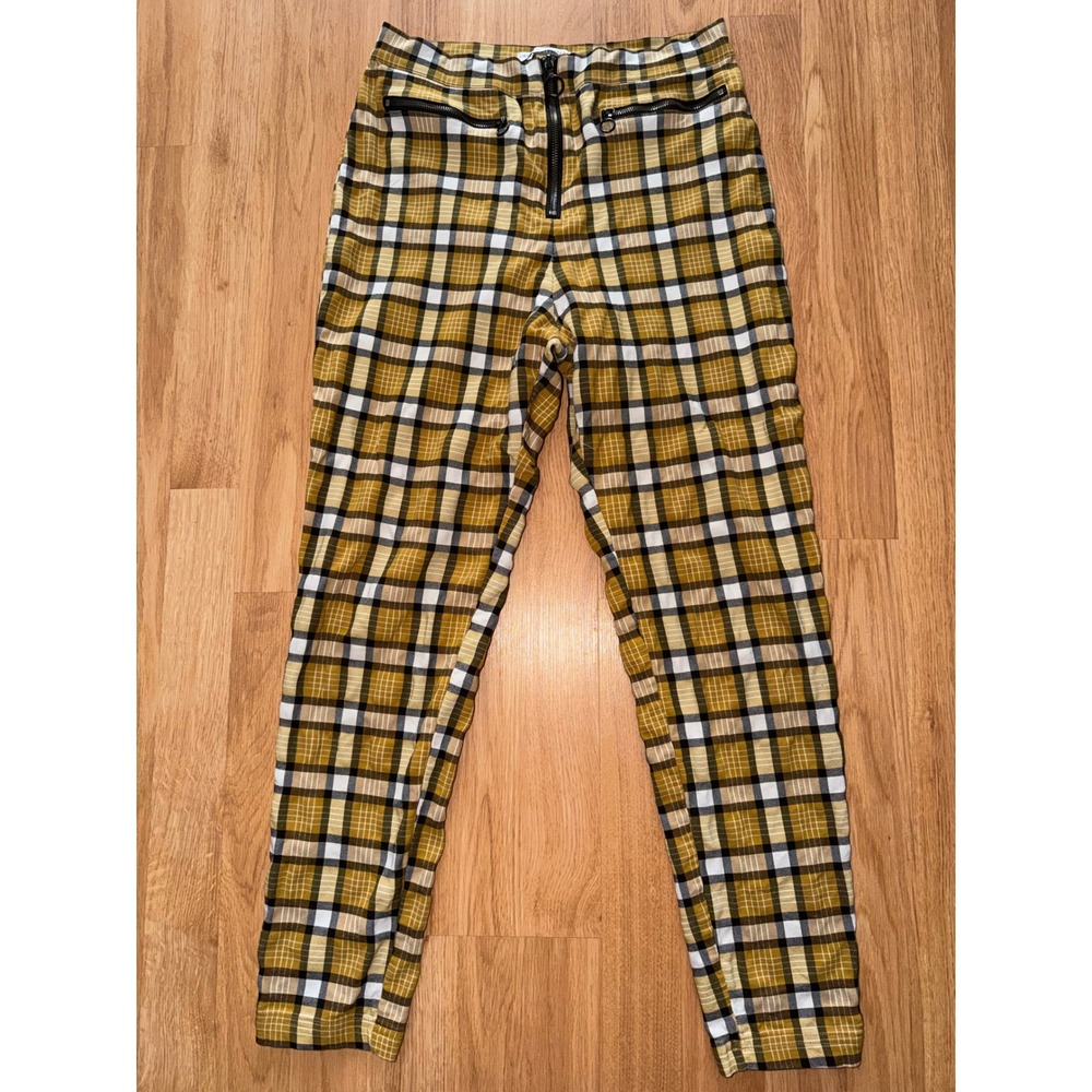 Urban Outfitters Yellow Plaid Trousers Ring Zip High Rise Tapered Pants Size 8